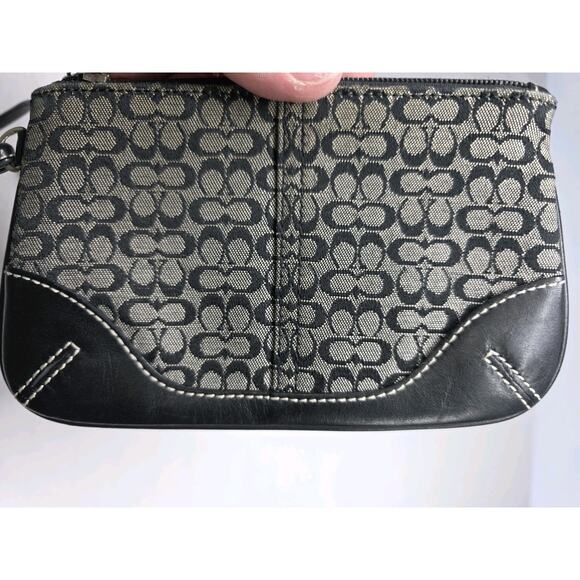 Coach Y2K Black Gray Signature C Small Wristlet Wallet Monogram Canvas & Leather - Picture 4 of 7